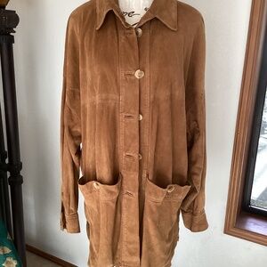 Made In ILIA Long Leather Button Front Jacket